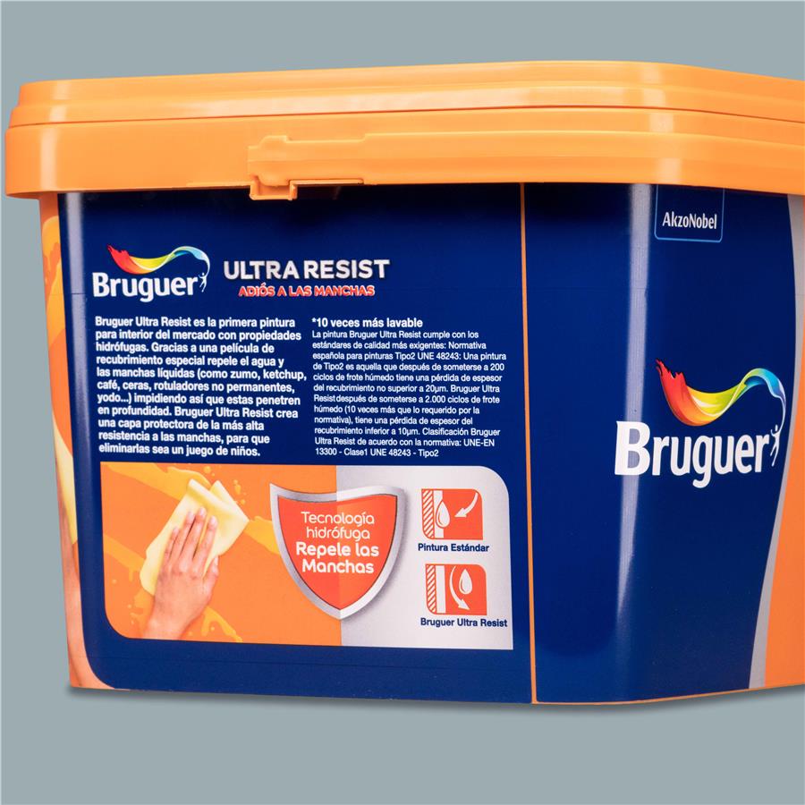 Pintura plástica para paredes y techos Ultra Resist Gris Polar Bruguer 4L