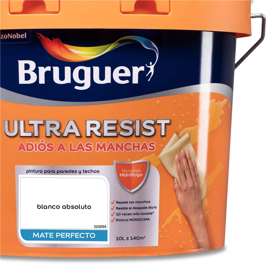 Pintura plástica para paredes y techos Ultra Resist Blanco Absoluto Bruguer 4L
