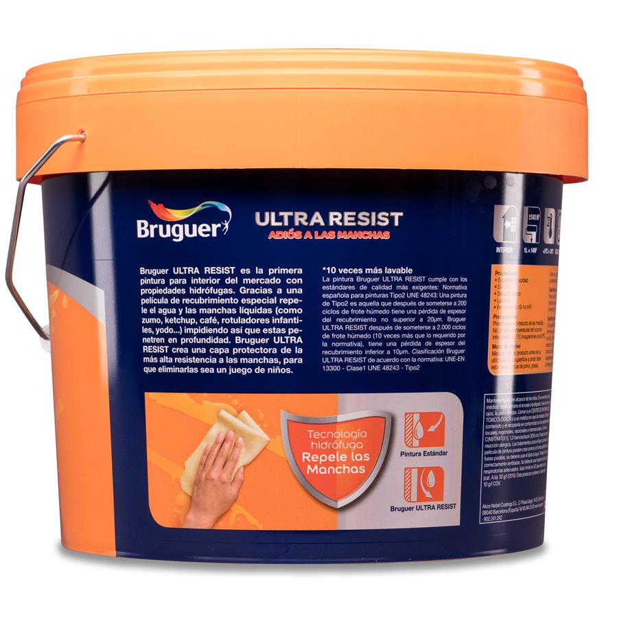 Pintura plástica para paredes y techos Ultra Resist Blanco Absoluto Bruguer 4L