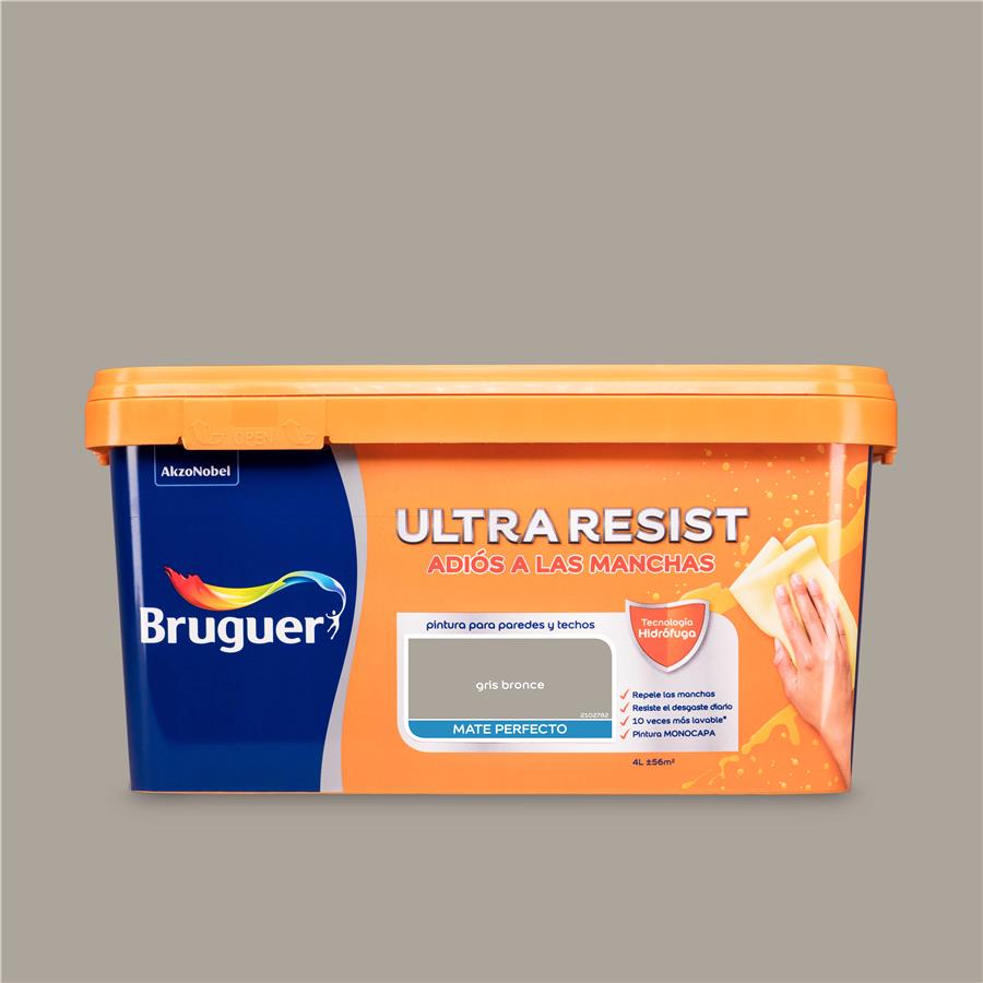 Pintura plástica para paredes y techos Ultra Resist Gris Bronce Bruguer 4L