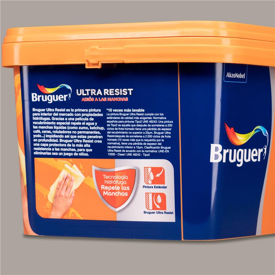 Pintura plástica para paredes y techos Ultra Resist Gris Bronce Bruguer 4L