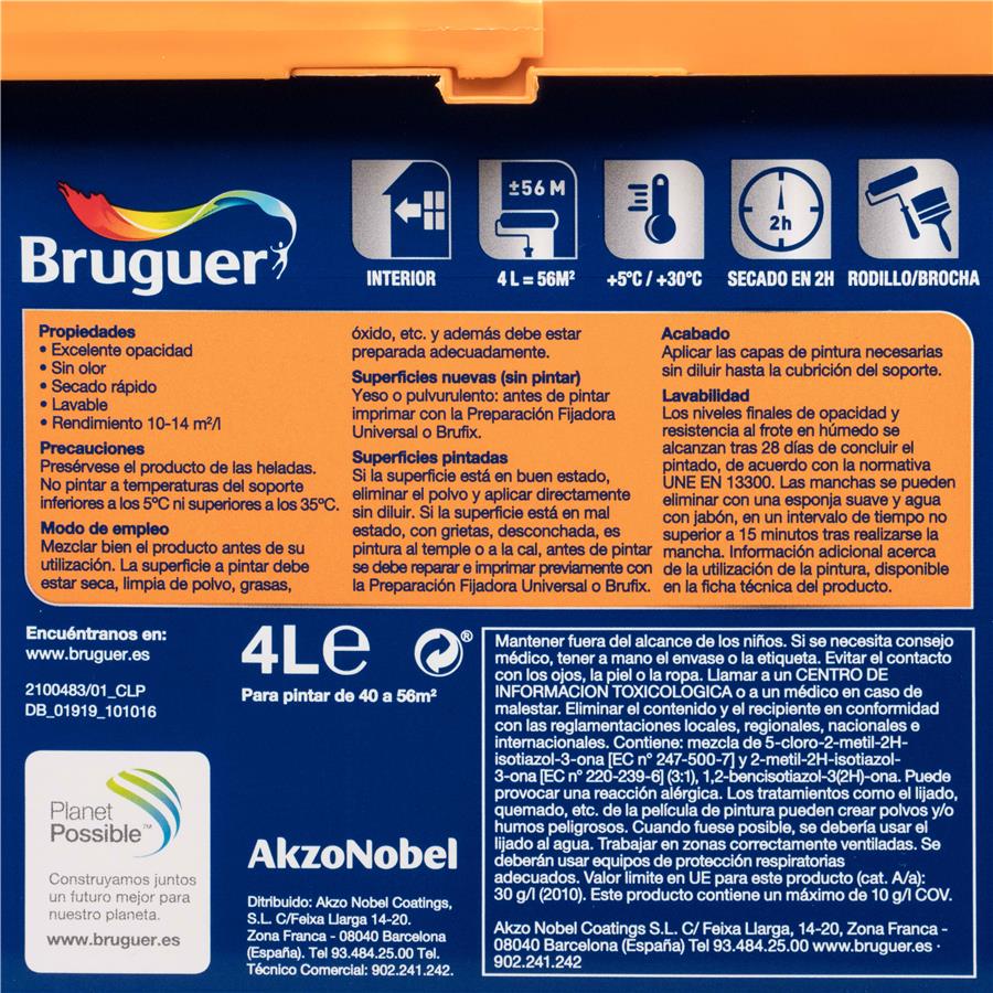 Pintura plástica para paredes y techos Ultra Resist Naranja Sutil Bruguer 4L