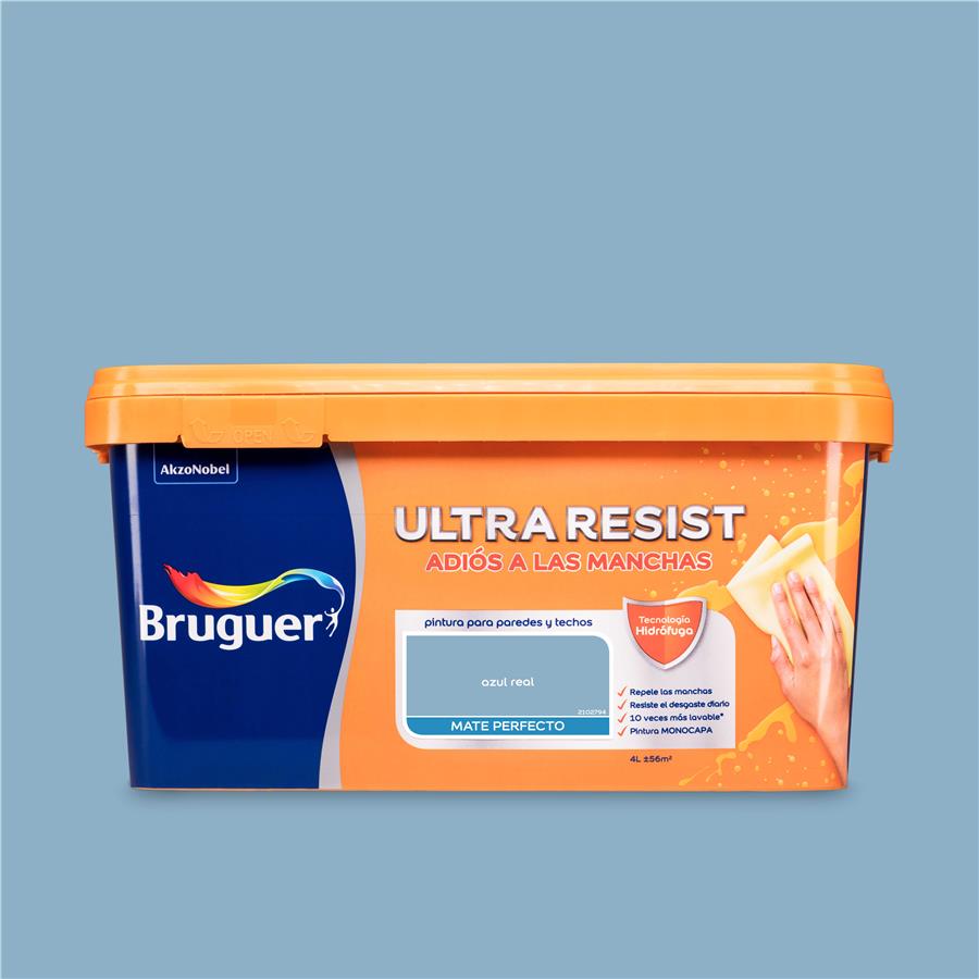 Pintura plástica para paredes y techos Ultra Resist Azul Real Bruguer 4L