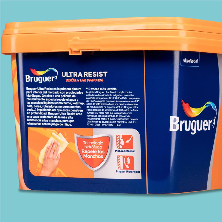 Pintura plástica para paredes y techos Ultra Resist Azul Turquesa Bruguer 4L