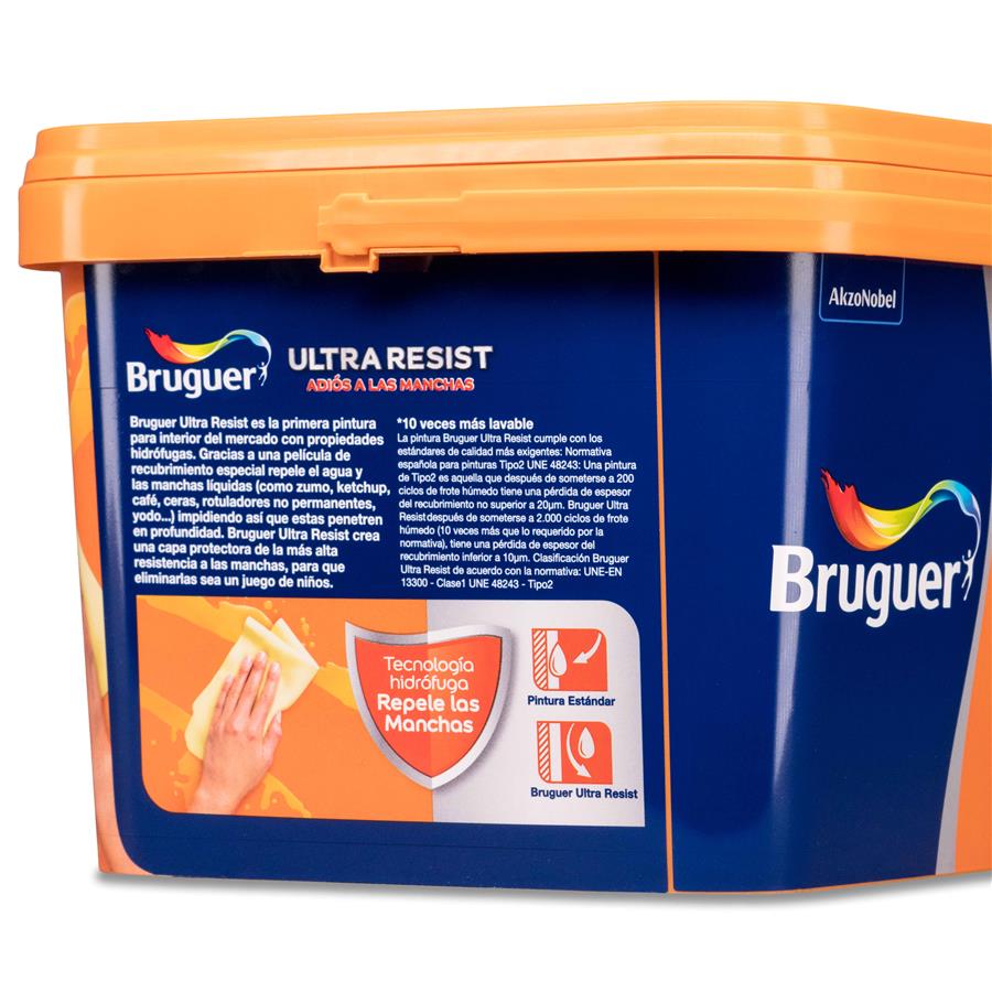 Pintura plástica para paredes y techos Ultra Resist Blanco Absoluto Bruguer 4L