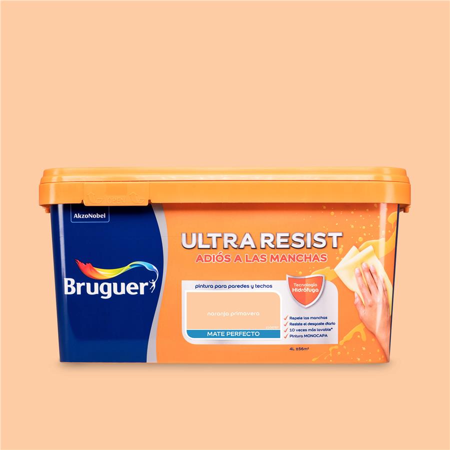 Pintura plástica para paredes y techos Ultra Resist Naranja Primavera Bruguer 4L