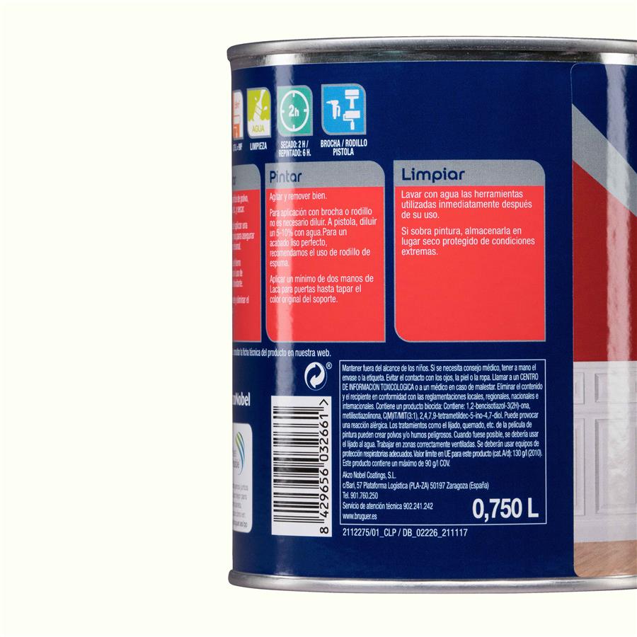 Pintura interior Laca para Puertas Blanco Roto Bruguer 0,750L