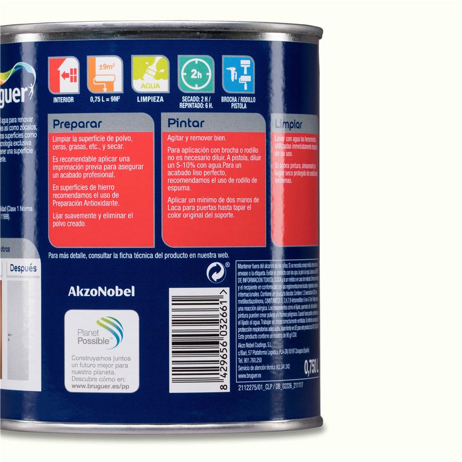 Pintura interior Laca para Puertas Blanco Roto Bruguer 0,750L