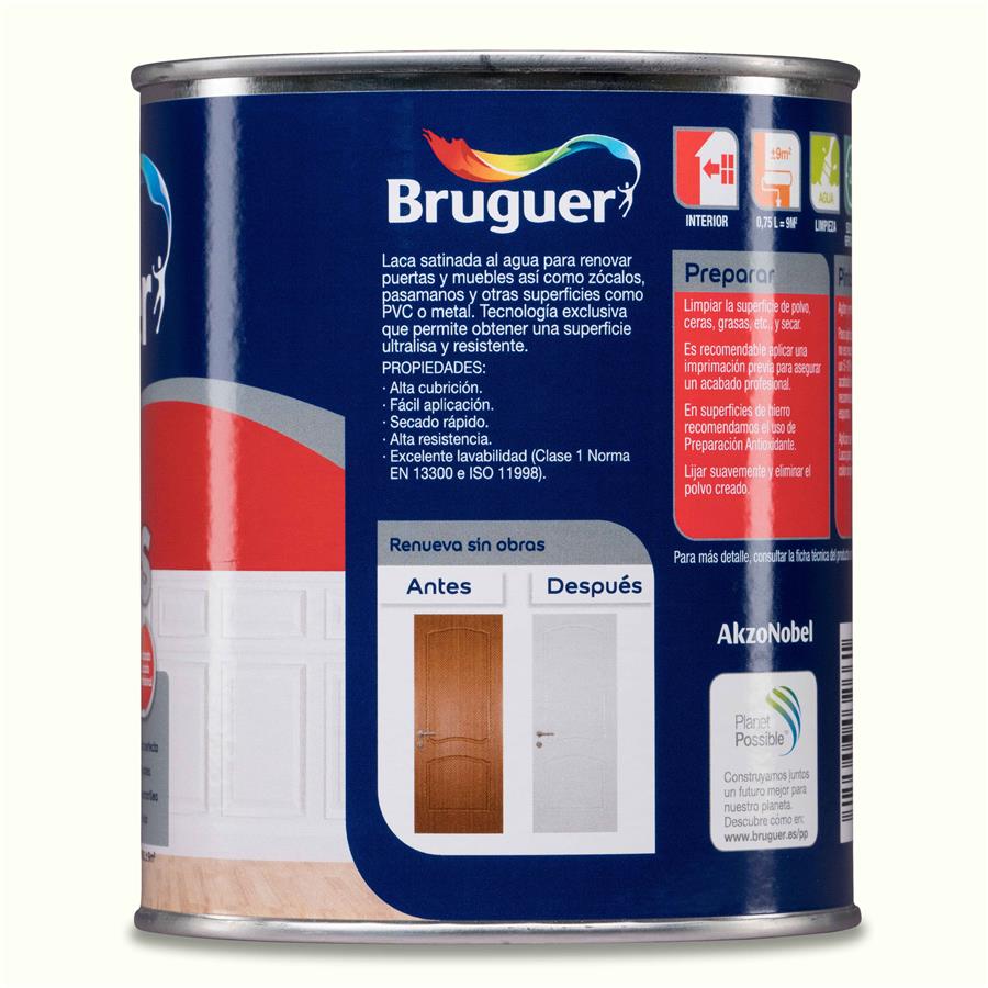 Pintura interior Laca para Puertas Blanco Roto Bruguer 0,750L