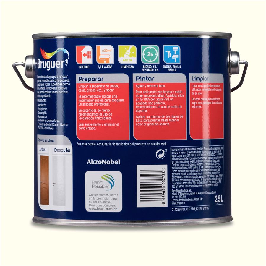 Pintura interior Laca para Puertas Blanco Roto Bruguer 2,5L