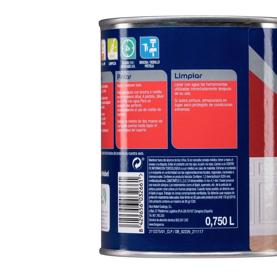 Pintura interior Laca para Puertas Blanco Permanente Bruguer 0,750L