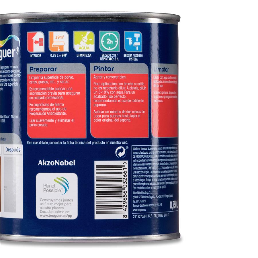 Pintura interior Laca para Puertas Blanco Permanente Bruguer 0,750L