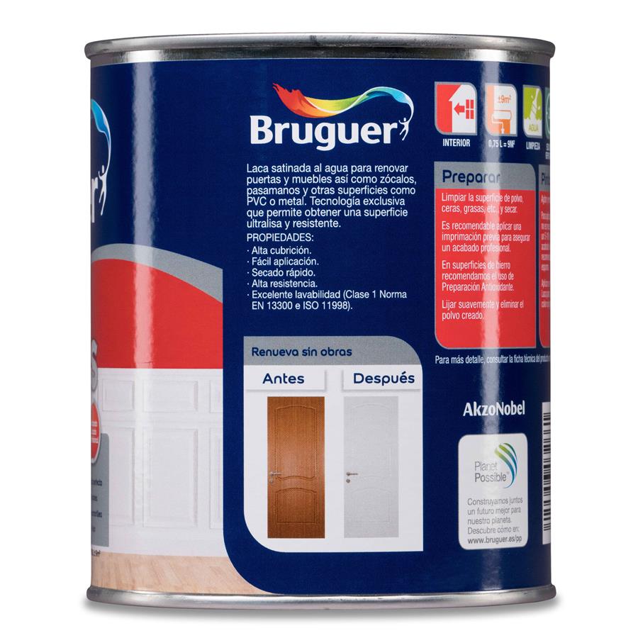 Pintura interior Laca para Puertas Blanco Permanente Bruguer 0,750L