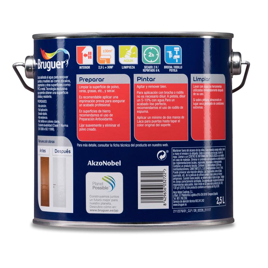 Pintura interior Laca para Puertas Blanco Permanente Bruguer 2,5L