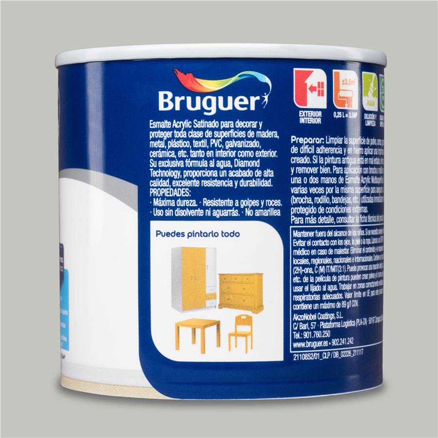 Esmalte Acryllic Multisuperficies Satinado Gris Suave 0,250L