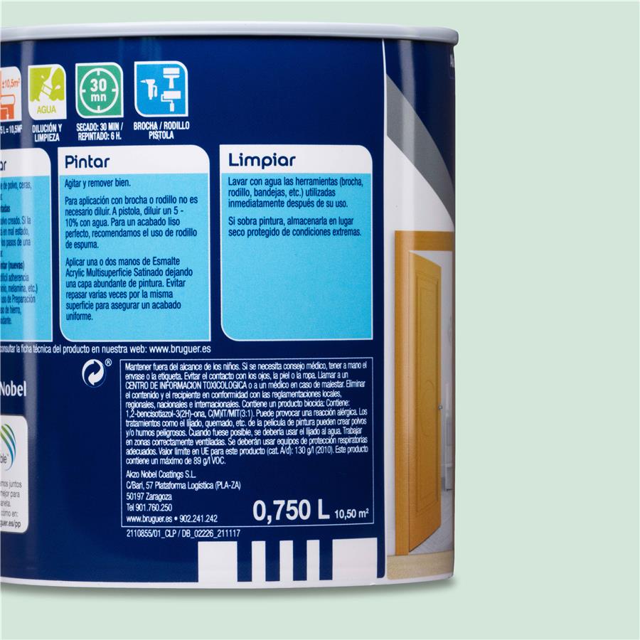 Esmalte Acryllic Multisuperficies Satinado Mint 0,750L
