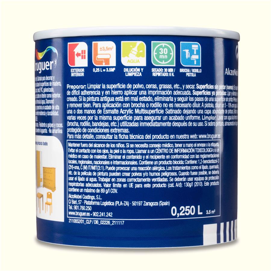 Esmalte Acryllic Multisuperficies Satinado Blanco Roto 0,250L