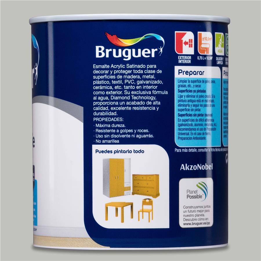 Esmalte Acryllic Multisuperficies Satinado Gris Suave 0,750L