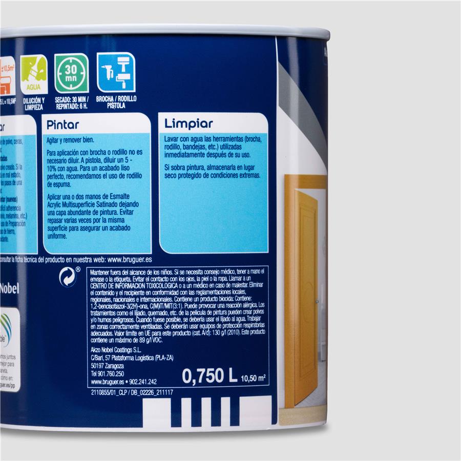 Esmalte Acryllic Multisuperficies Satinado Gris Niebla 0,750L