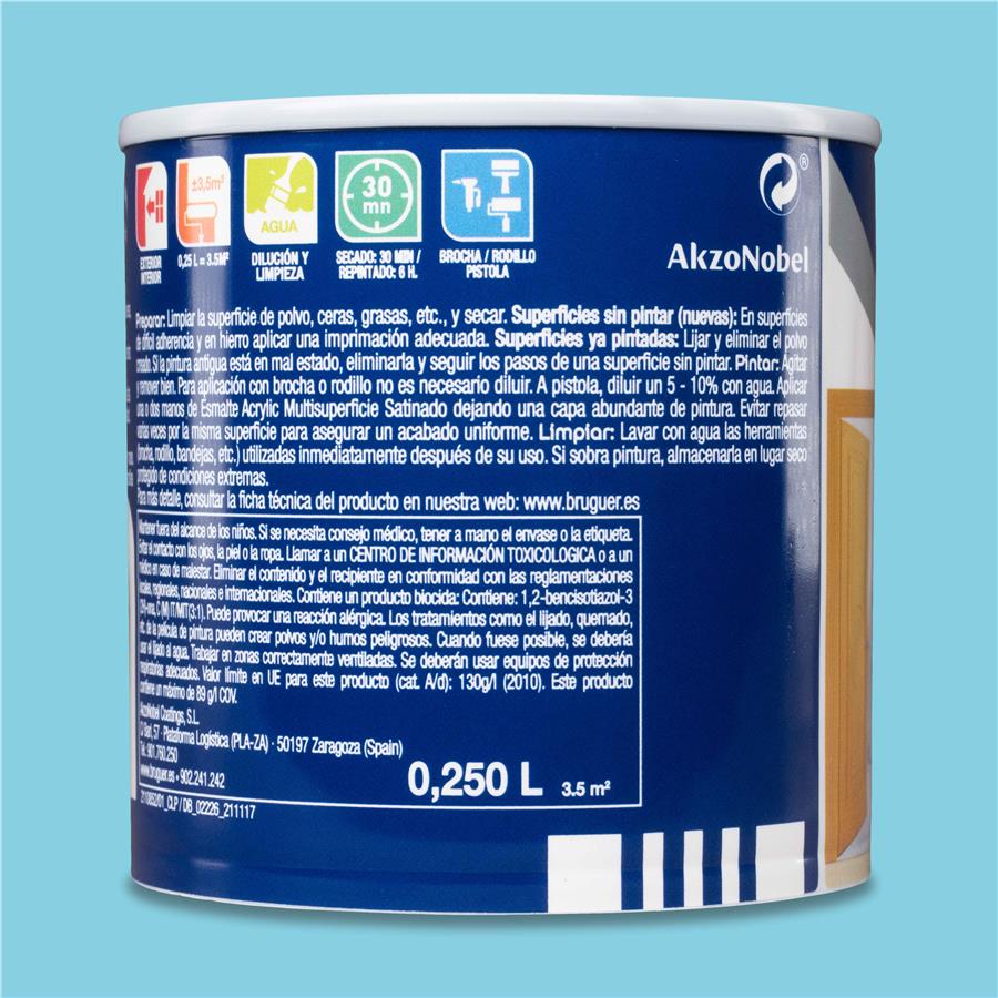 Esmalte Acryllic Multisuperficies Satinado Azul Caribe 0,250L