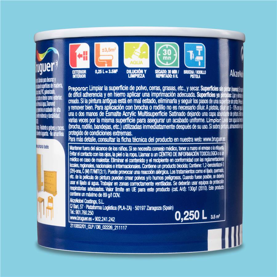 Esmalte Acryllic Multisuperficies Satinado Azul Caribe 0,250L