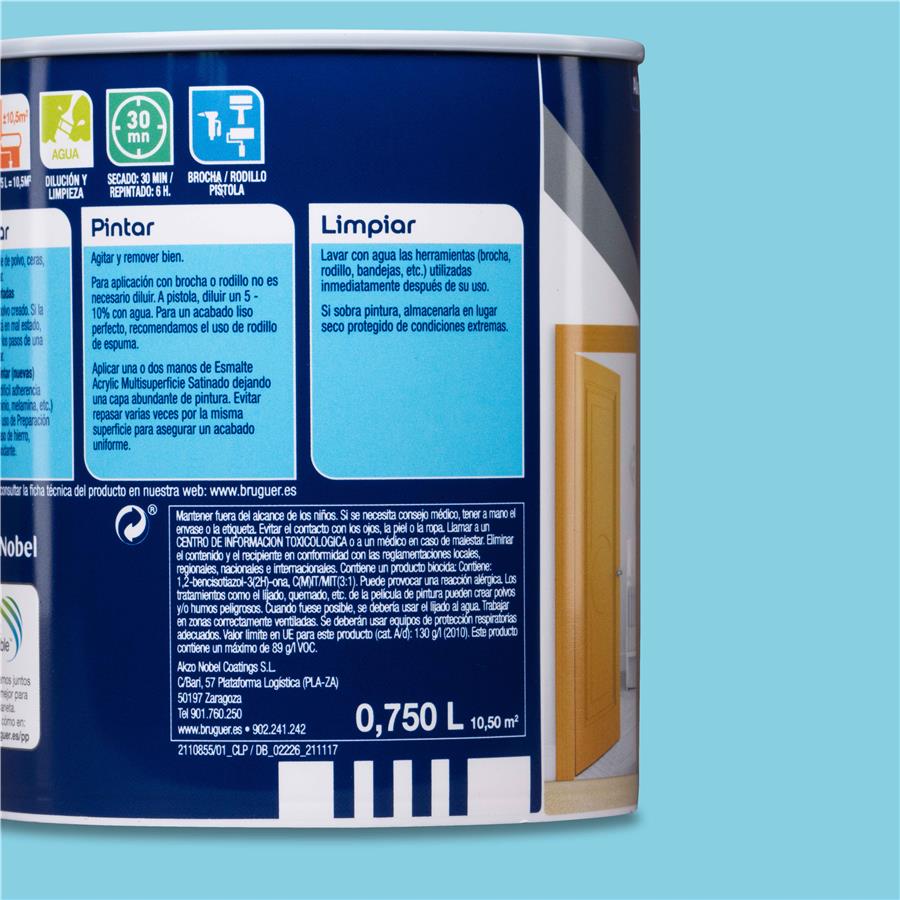 Esmalte Acryllic Multisuperficies Satinado Azul Caribe 0,750L