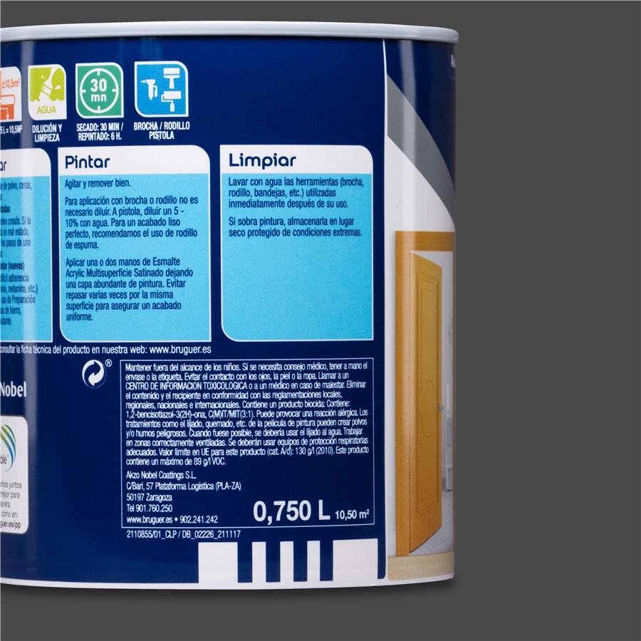 Esmalte Acryllic Multisuperficies Satinado Grafito 0,750L