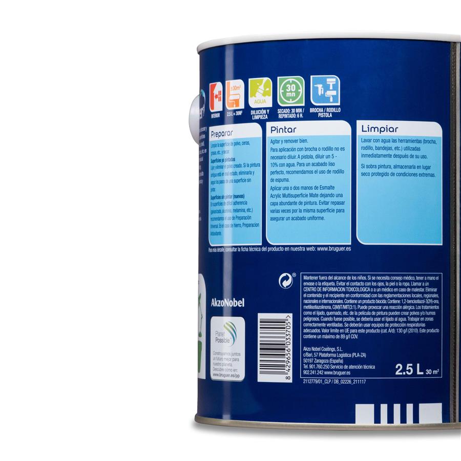Esmalte Acryllic Multisuperficie Mate Blanco Permanente 2,5L