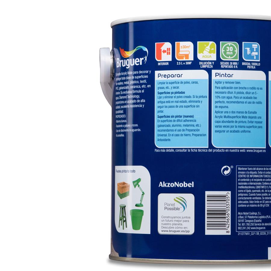 Esmalte Acryllic Multisuperficie Mate Blanco Permanente 2,5L