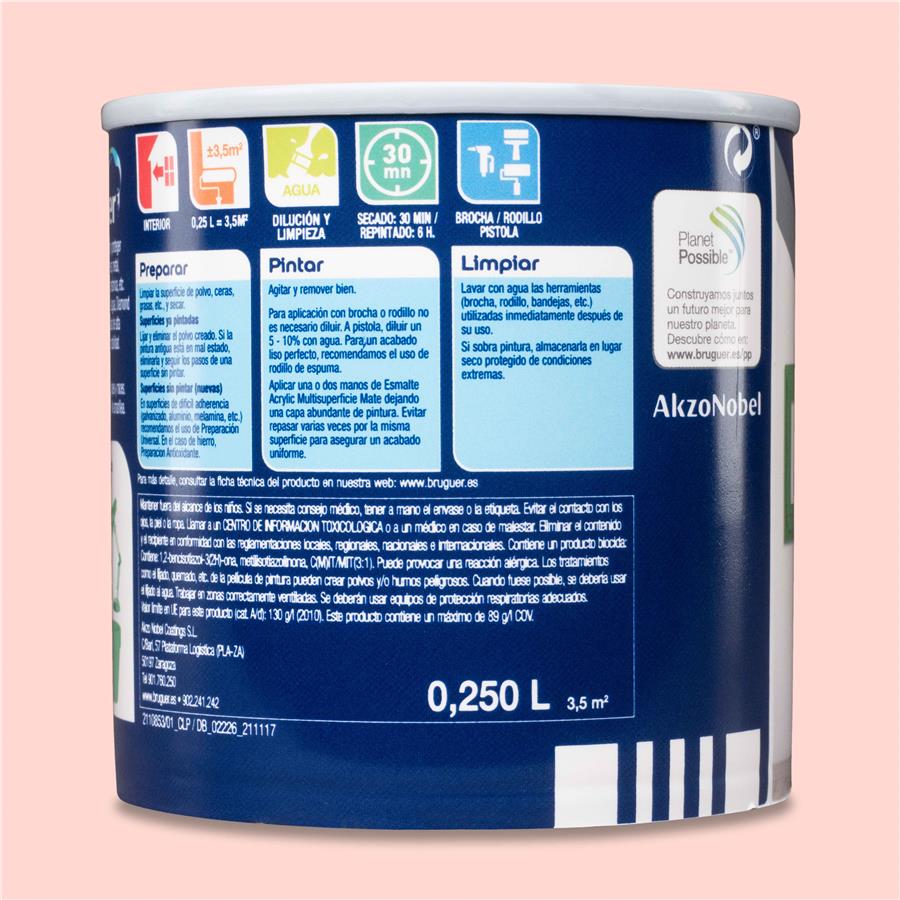 Esmalte Acryllic Multisuperficie Mate Rosa Pastel 0,250L