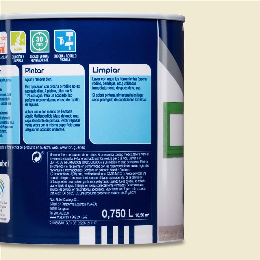 Esmalte Acryllic Multisuperficie Mate Blanco Hueso 0,750L