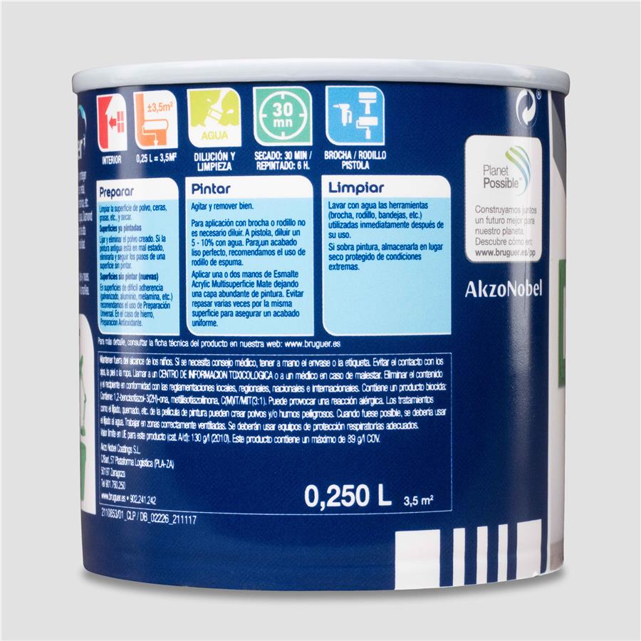 Esmalte Acryllic Multisuperficie Mate Gris Niebla 0,250L