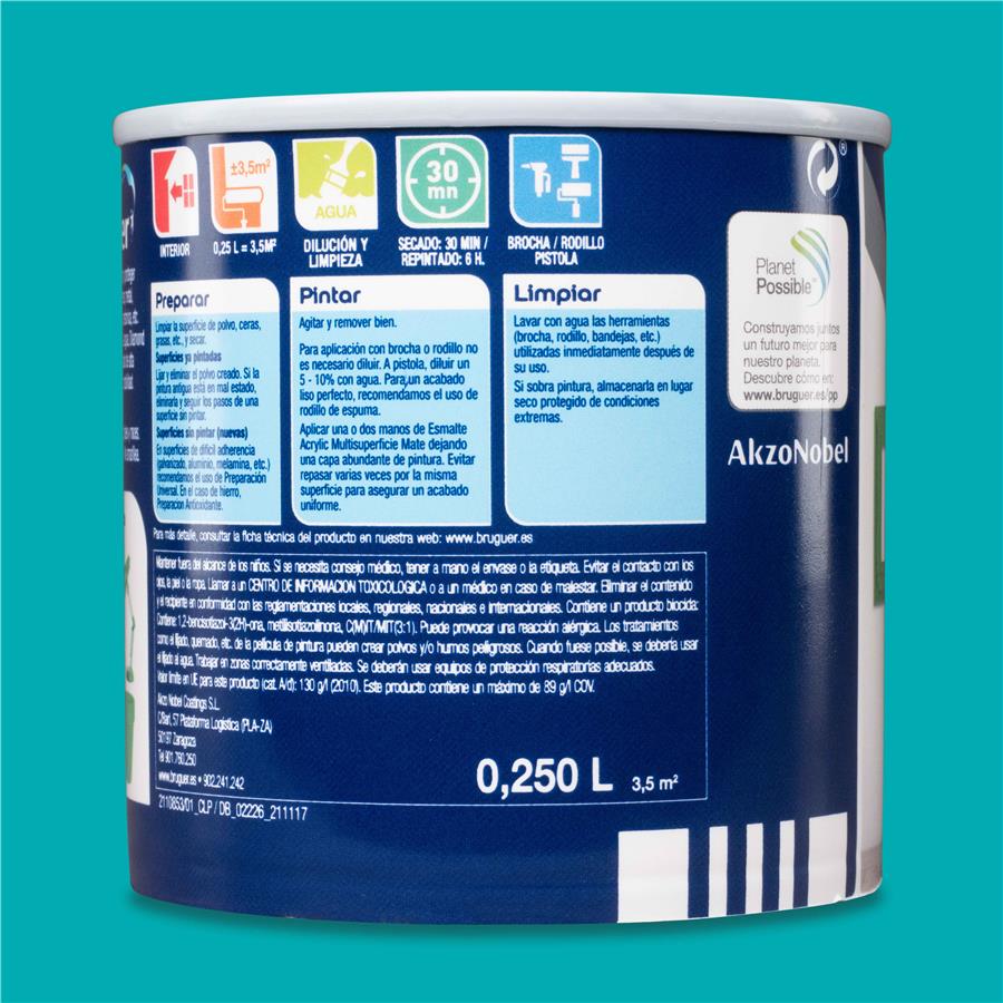 Esmalte Acryllic Multisuperficie Mate Verde Turquesa 0,250L