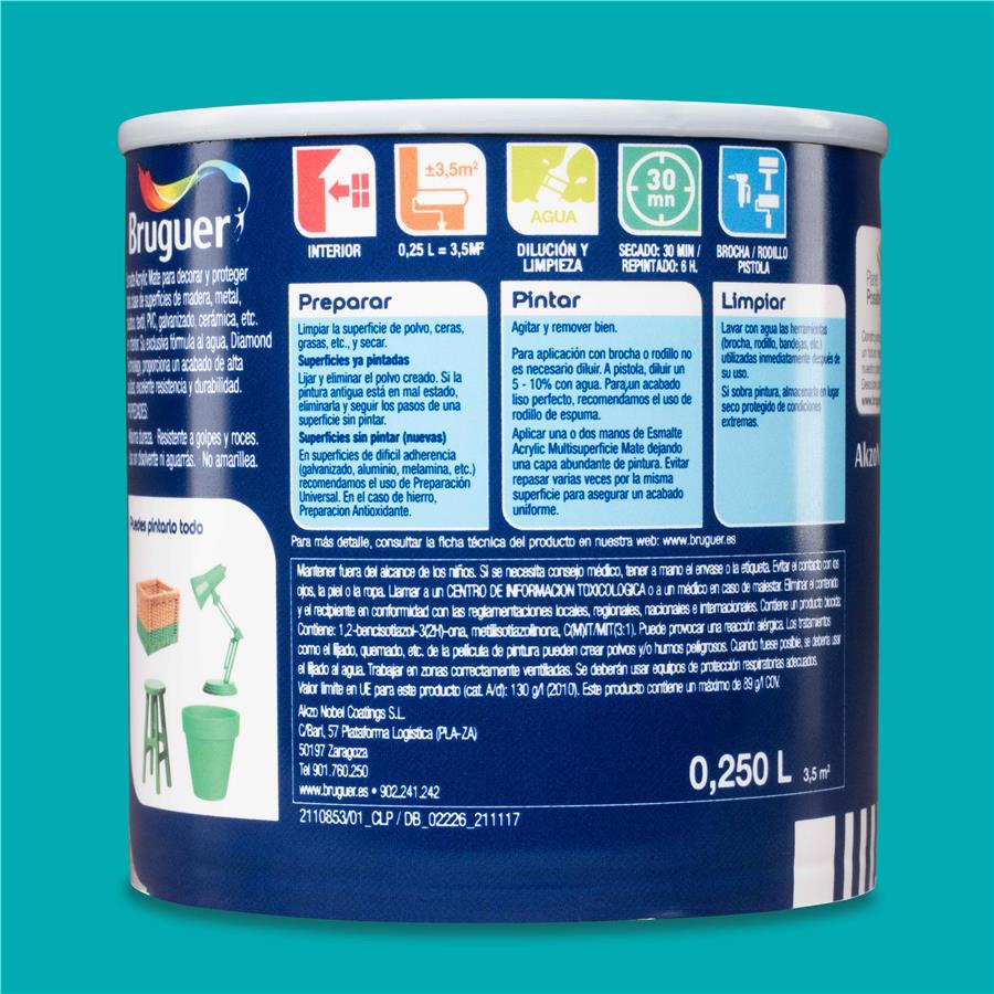 Esmalte Acryllic Multisuperficie Mate Verde Turquesa 0,250L