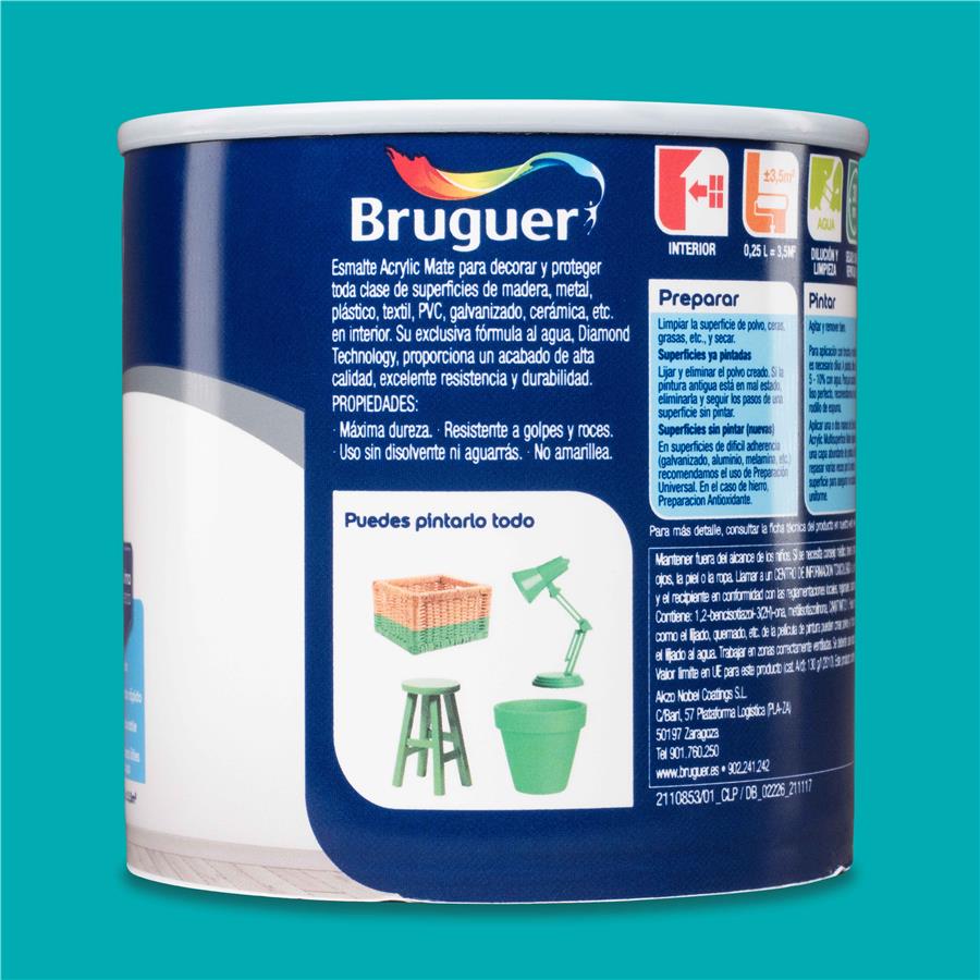 Esmalte Acryllic Multisuperficie Mate Verde Turquesa 0,250L