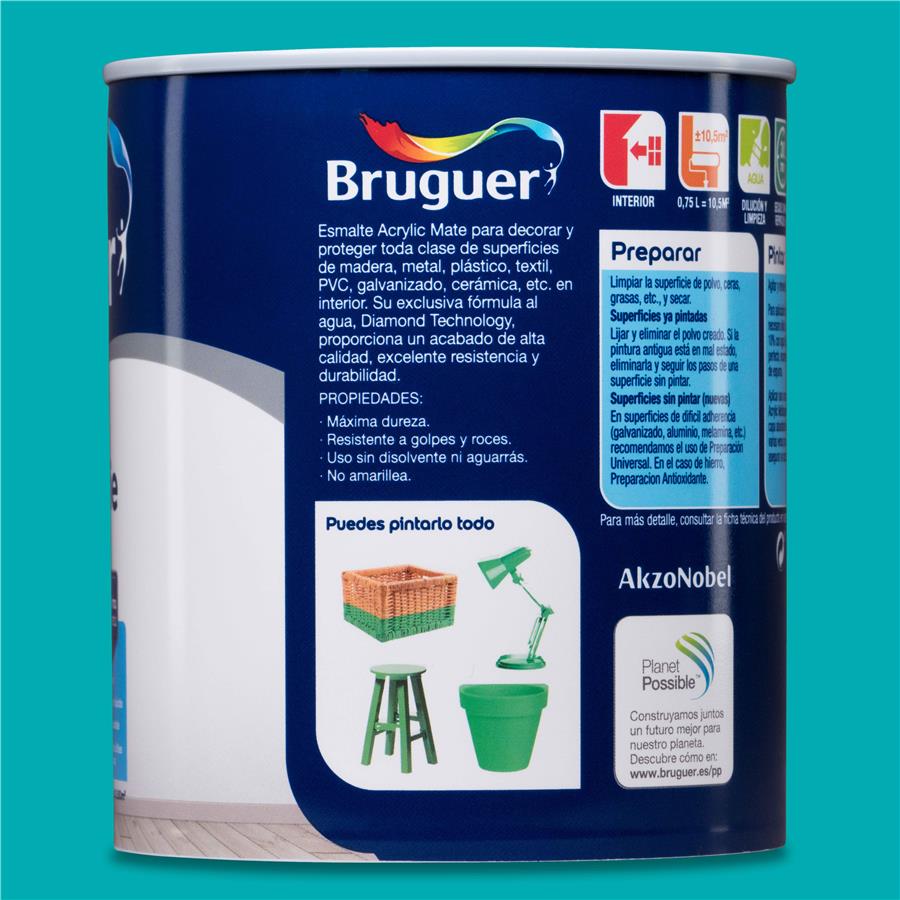 Esmalte Acryllic Multisuperficie Mate Verde Turquesa 0,750L