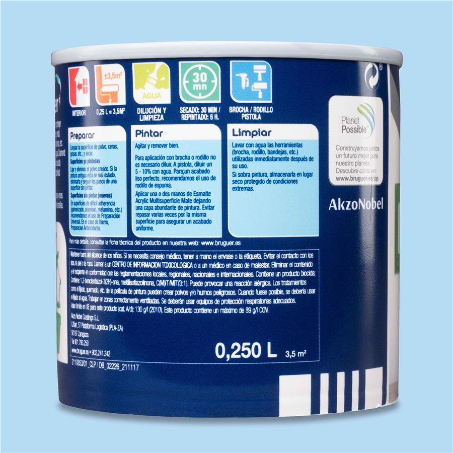 Esmalte Acryllic Multisuperficie Mate Azul Pastel 0,250L