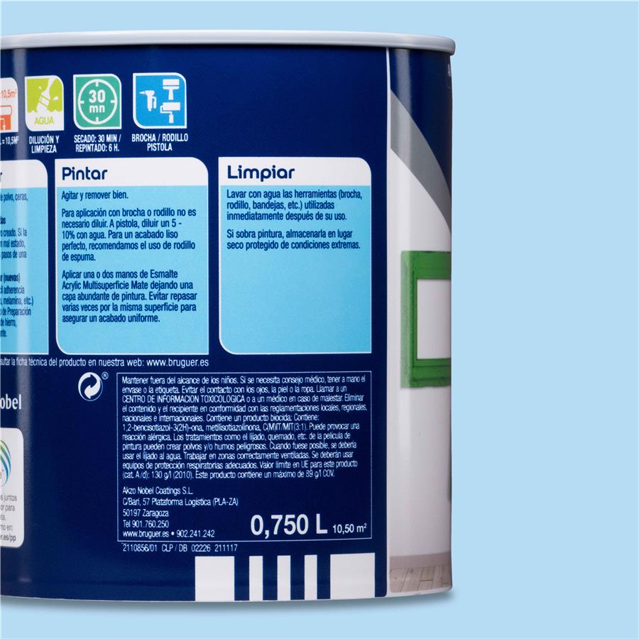 Esmalte Acryllic Multisuperficie Mate Azul Pastel 0,750L