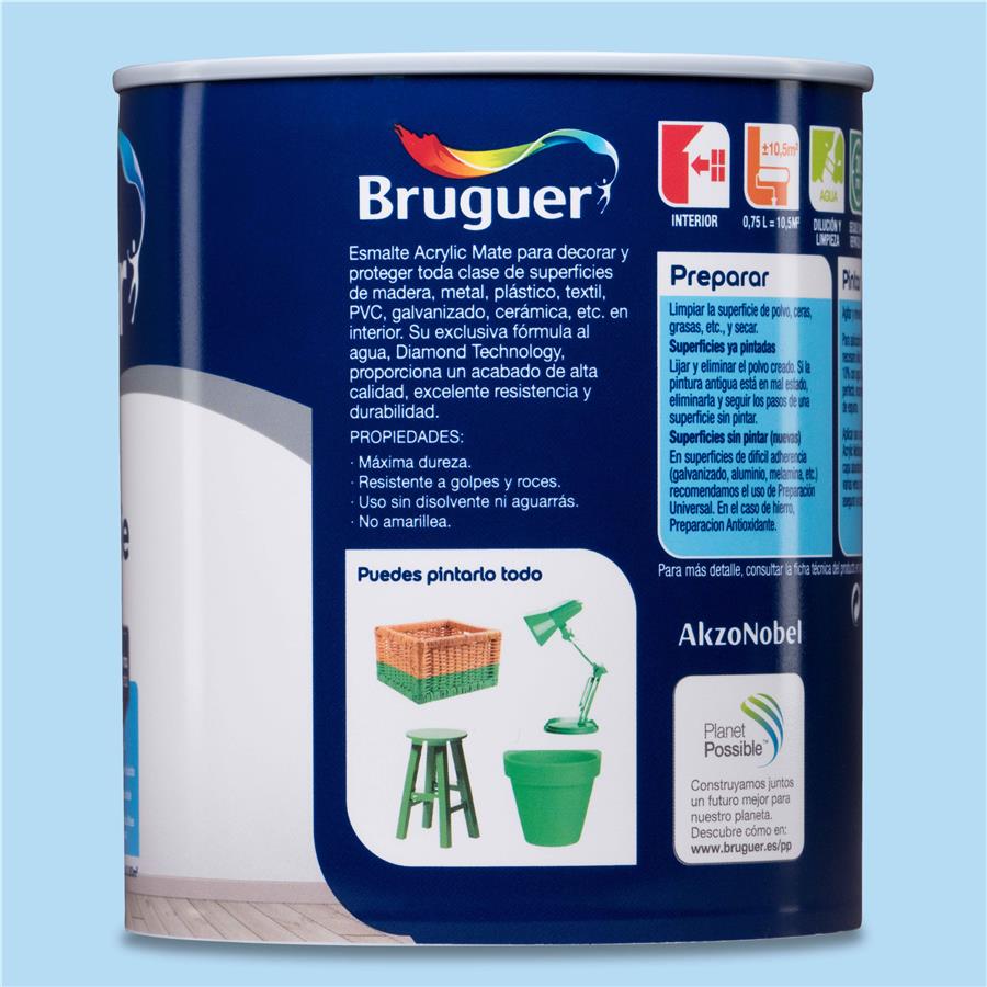 Esmalte Acryllic Multisuperficie Mate Azul Pastel 0,750L