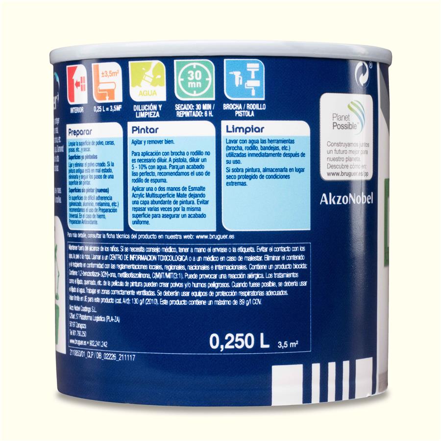 Esmalte Acryllic Multisuperficie Mate Blanco Roto 0,250L