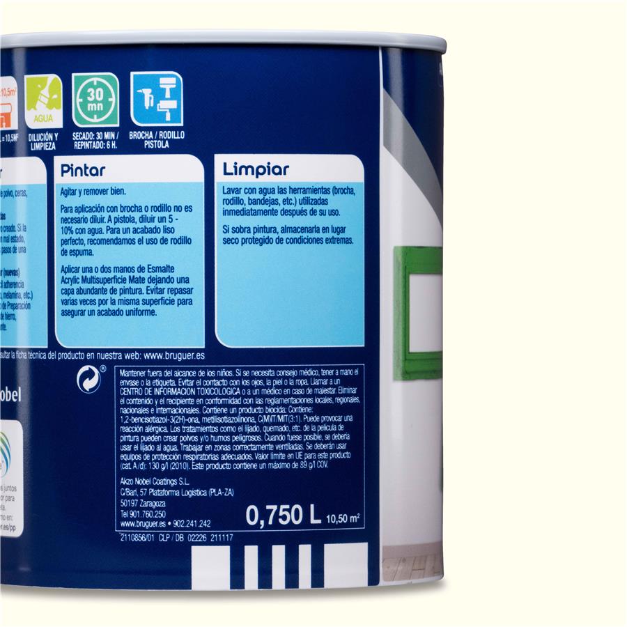 Esmalte Acryllic Multisuperficie Mate Blanco Roto 0,750L