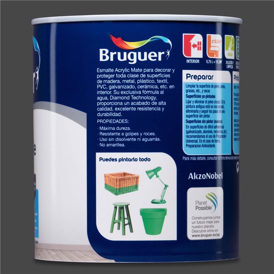 Esmalte Acryllic Multisuperficie Mate Grafito 0,750L