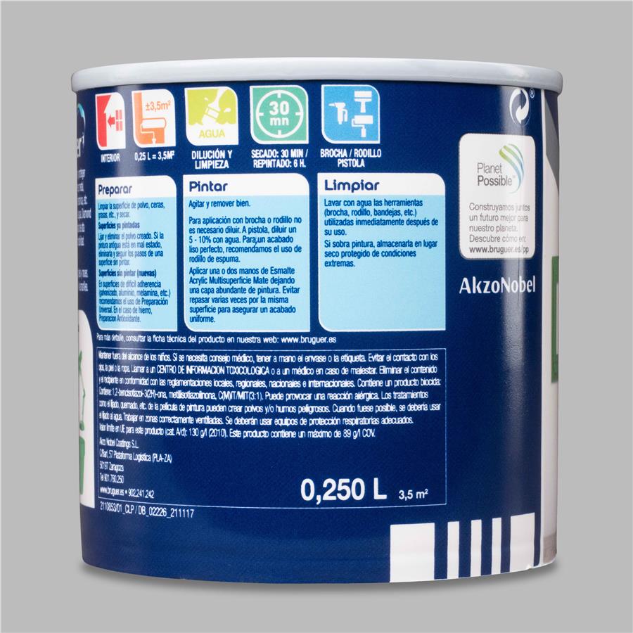 Esmalte Acryllic Multisuperficie Mate Gris Ceniza 0,250L