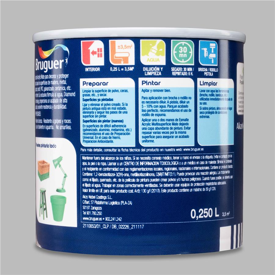 Esmalte Acryllic Multisuperficie Mate Gris Ceniza 0,250L