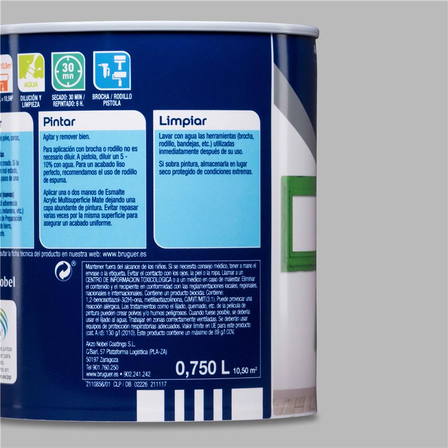 Esmalte Acryllic Multisuperficie Mate Gris Ceniza 0,750L
