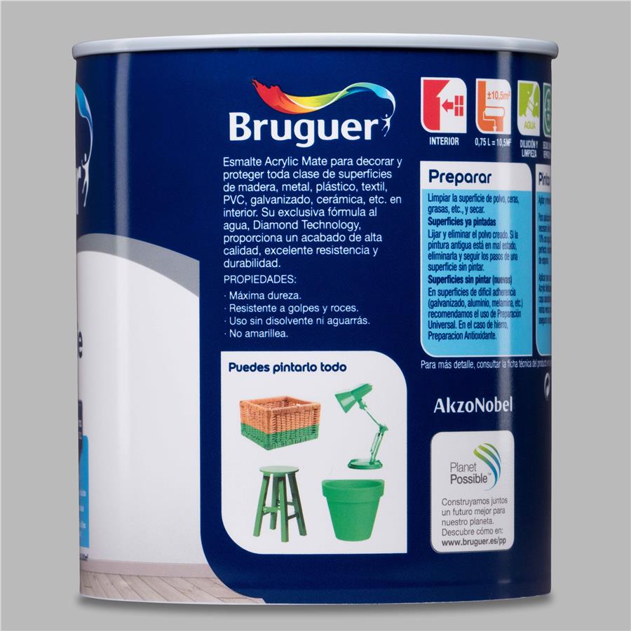 Esmalte Acryllic Multisuperficie Mate Gris Ceniza 0,750L