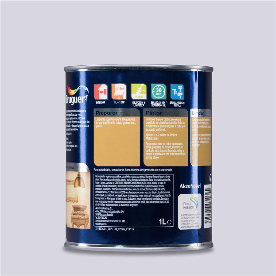 Esmalte Pintura Metalizada Plata Bruguer 1L