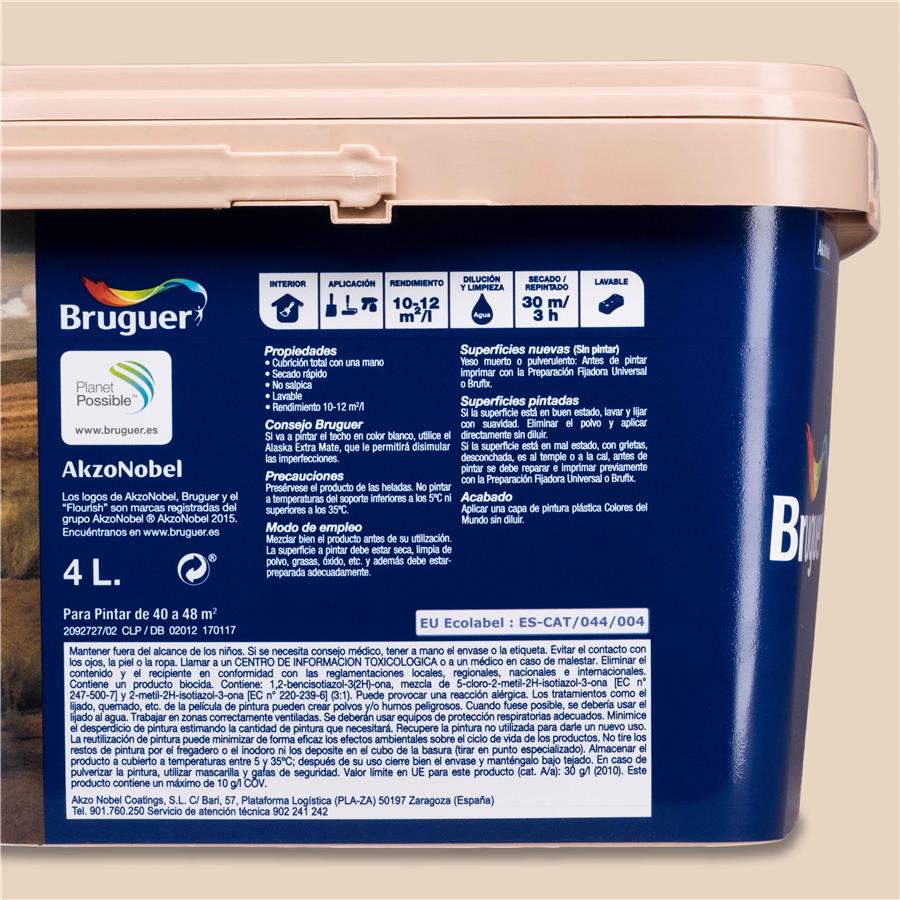 Pintura plástica de interior Kenia Marrón Suave Bruguer 4L