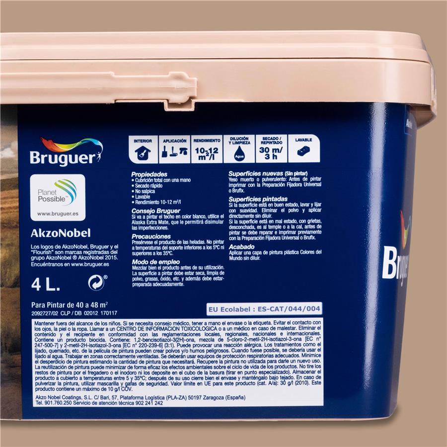 Pintura plástica de interior Kenia Marrón Natural Bruguer 4L