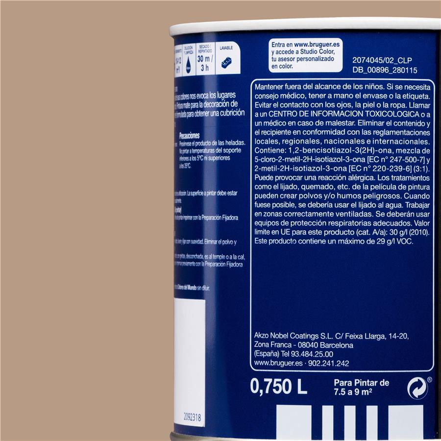 Pintura plástica de interior Kenia Marrón Natural Bruguer 0,750L